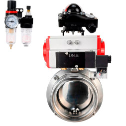 Затвор дисковый поворотный WBV3131E-2W-T-H Ду15 Ру10 резьбовой, пищевая нержавеющая сталь 304, уплотнение – EPDM, с пневмоприводом PA-DA-052, пневмораспределителем 4M310-08 AC220V, БКВ APL-210N и БПВ AFC2000