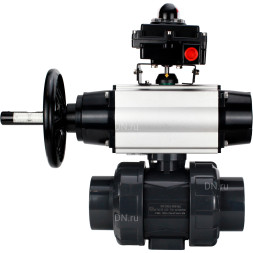 Кран шаровой BV4242E-FP-GRM-ISO Дн25 Ру10 полнопроходной, корпус - НПВХ, шар - НПВХ, уплотнение - EPDM, с пневмоприводом PA-DA-105-1, пневмораспределителем 4M310-08 AC220V и БКВ APL-410N EX