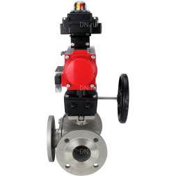Кран шаровой BV3232P(4pc)-FP-3WL-F Ду20 Ру16 полнопроходной трехходовой, фланцевый, корпус - нержав.сталь SS316, пневмопривод PA-DA-052 двойн.действия, пневмораспределитель 4M310-08 DC24V, БКВ APL-410N EX и ручной дублер MON1-250-T26-ISO