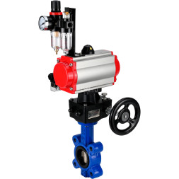Затвор дисковый поворотный WBV1616E-2W-Fb-H Ду150 Ру16 LUG корпус - чугун QT450, диск - чугун QT450, уплотнение - EPDM, с пневмоприводом PA-DA-105, пневмораспределителем 4M310-08 AC220V, дублером MON3-700-T38-ISO и БПВ AFC2000