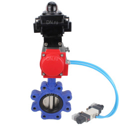Затвор дисковый поворотный WBV1616E-2W-Fb-H Ду125 Ру16 LUG корпус - чугун QT450, диск - чугун QT450, уплотнение - EPDM, с пневмоприводом PA-SA-140, пневмораспределителем 4V320-08 AC220V и БКВ APL-410N EX