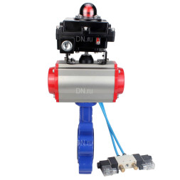 Затвор дисковый поворотный WBV1616E-2W-Fb-H Ду125 Ру16 LUG корпус - чугун QT450, диск - чугун QT450, уплотнение - EPDM, с пневмоприводом PA-SA-140, пневмораспределителем 4V320-08 AC220V и БКВ APL-410N EX