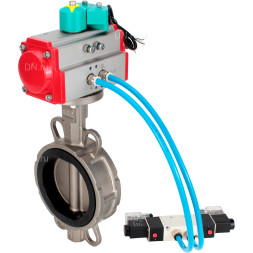 Затвор дисковый поворотный WBV3232N-2W-Fb-H Ду125 Ру16 корпус - нержавеющая сталь 316L, диск - нержавеющая сталь 316L, уплотнение - NBR, с пневмоприводом PA-DA-105, пневмораспределителем 4V320-10 AC220V и магнитным переключателем ALS200D