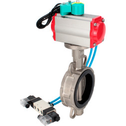 Затвор дисковый поворотный WBV3232N-2W-Fb-H Ду125 Ру16 корпус - нержавеющая сталь 316L, диск - нержавеющая сталь 316L, уплотнение - NBR, с пневмоприводом PA-DA-105, пневмораспределителем 4V320-10 AC220V и магнитным переключателем ALS200D