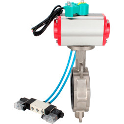 Затвор дисковый поворотный WBV3232N-2W-Fb-H Ду125 Ру16 корпус - нержавеющая сталь 316L, диск - нержавеющая сталь 316L, уплотнение - NBR, с пневмоприводом PA-DA-105, пневмораспределителем 4V320-10 AC220V и магнитным переключателем ALS200D