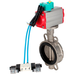 Затвор дисковый поворотный WBV3232N-2W-Fb-H Ду125 Ру16 корпус - нержавеющая сталь 316L, диск - нержавеющая сталь 316L, уплотнение - NBR, с пневмоприводом PA-DA-105, пневмораспределителем 4V320-10 AC220V и магнитным переключателем ALS200D