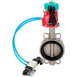 Затвор дисковый поворотный WBV3232N-2W-Fb-H Ду125 Ру16 корпус - нержавеющая сталь 316L, диск - нержавеющая сталь 316L, уплотнение - NBR, с пневмоприводом PA-DA-105, пневмораспределителем 4V320-10 AC220V и магнитным переключателем ALS200D