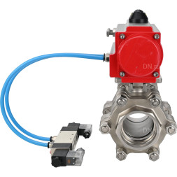 Кран шаровой BV3232P(3pc)-FP-SW-ISO-H Ду80 Ру63 полнопроходной, корпус - нержавеющая сталь SS316, под приварку, с пневмоприводом PA-DA-105, пневмораспределителем 4V320-10 AC220V