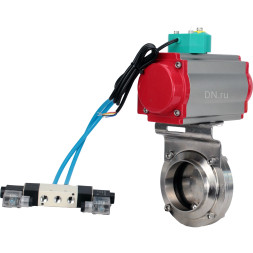 Затвор дисковый поворотный WBV3131S-2W-W-H Ду25 Ру10 под приварку, пищевая нержавеющая сталь 304, уплотнение - Silicon, с пневмоприводом PA-DA-052, пневмораспределителем 4V320-10 AC220V и магнитным переключателем ALS200D