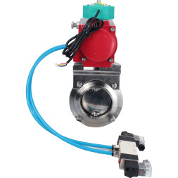 Затвор дисковый поворотный WBV3131S-2W-W-H Ду25 Ру10 под приварку, пищевая нержавеющая сталь 304, уплотнение - Silicon, с пневмоприводом PA-DA-052, пневмораспределителем 4V320-10 AC220V и магнитным переключателем ALS200D