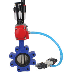 Затвор дисковый поворотный WBV1616E-2W-Fb-H Ду125 Ру16 LUG корпус - чугун QT450, диск - чугун QT450, уплотнение - EPDM, с пневмоприводом PA-SA-140, пневмораспределителем 4V320-08 AC220V и БПВ AFC2000