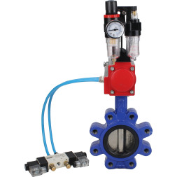 Затвор дисковый поворотный WBV1616E-2W-Fb-H Ду125 Ру16 LUG корпус - чугун QT450, диск - чугун QT450, уплотнение - EPDM, с пневмоприводом PA-SA-140, пневмораспределителем 4V320-08 AC220V и БПВ AFC2000