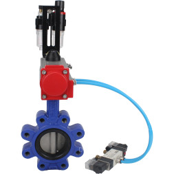 Затвор дисковый поворотный WBV1631E-2W-Fb-H Ду125 Ру16 LUG корпус - чугун QT450, диск - нержавеющая сталь 304, уплотнение - EPDM, с пневмоприводом PA-DA-105, пневмораспределителем 4V320-08 AC220V и БПВ AFC2000