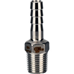 Штуцер елочка BF31-T-1/2-15 1/2″х15мм Ду15 Ру16 шланговый, корпус - нержавеющая сталь AISI 304 (CF8), присоединение - наружная резьба/штуцер