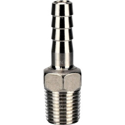 Штуцер елочка BF31-T-1/2-15 1/2″х15мм Ду15 Ру16 шланговый, корпус - нержавеющая сталь AISI 304 (CF8), присоединение - наружная резьба/штуцер