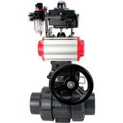 Кран шаровой BV4242E-FP-GRM-ISO Дн40 Ру10 полнопроходной, корпус - НПВХ, шар - НПВХ, уплотнение - EPDM, с пневмоприводом PA-DA-052, пневмораспределителем 4V320-10 AC220V, ручным дублером MON1-250-T26-ISO, БКВ APL-410N EX и БПВ AFC2000