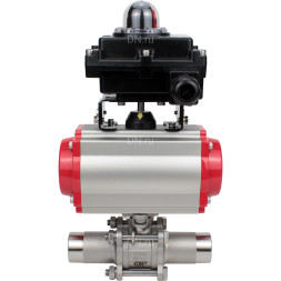 Кран шаровой BV3131P(3pc)-FP-W-ISO-H LONG Ду150 Ру16 полнопроходной, корпус - нержавеющая сталь 304, уплотнение - PTFE, под приварку, с пневмоприводом PA-SA-210 и БКВ APL-410N EX