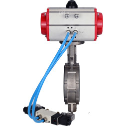 Затвор дисковый поворотный WBV3232E-2W-Fb-H Ду250 Ру16, корпус - нержавеющая сталь 316L, диск - нержавеющая сталь 316L, уплотнение - EPDM, с пневмоприводом PA-SA-210 с возвратными пружинами, с пневмораспределителем 4V320-10 AC220V