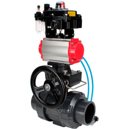 Кран шаровой BV4242E-FP-GRM-ISO Дн65 Ру10 полнопроходной, корпус - НПВХ, шар - НПВХ, уплотнение - EPDM, с пневмоприводом PA-DA-065, пневмораспределителем 4V320-10 AC220V, ручным дублером MON1-250-T26-ISO, БКВ APL-410N EX и БПВ AFC2000