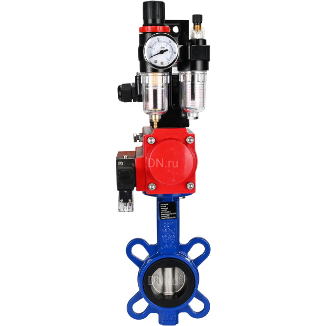 Затвор дисковый поворотный WBV1432N-2W-Fb-H Ду150 Ру16, корпус - чугун GGG50, диск - нержавеющая сталь 316L, уплотнение - NBR, с пневмоприводом PA-SA-140, пневмораспределителем 4M310-08 AC220V, БКВ APL-210N, БПВ AFC2000 в Сургуте