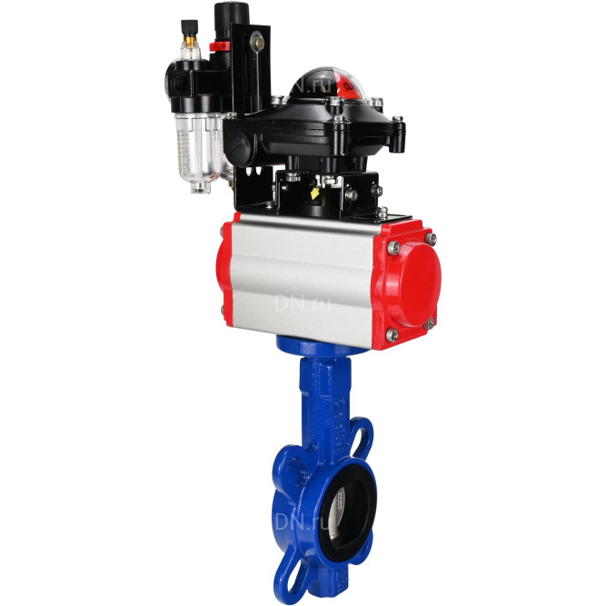 Затвор дисковый поворотный WBV1432N-2W-Fb-H Ду150 Ру16, корпус - чугун GGG50, диск - нержавеющая сталь 316L, уплотнение - NBR, с пневмоприводом PA-SA-140, пневмораспределителем 4M310-08 AC220V, БКВ APL-210N, БПВ AFC2000 в Сургуте