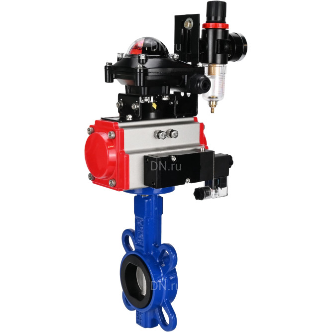 Затвор дисковый поворотный WBV1432N-2W-Fb-H Ду150 Ру16, корпус - чугун GGG50, диск - нержавеющая сталь 316L, уплотнение - NBR, с пневмоприводом PA-SA-140, пневмораспределителем 4M310-08 AC220V, БКВ APL-210N, БПВ AFC2000 в Сургуте