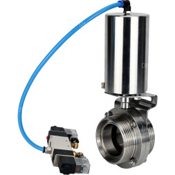 Затвор дисковый поворотный WBV3131S-2W-T-H Ду20 Ру10 резьбовой, пищевая нержавеющая сталь 304, уплотнение – Silicon, с пневмоприводом PA-SA-85 и пневмораспределителем 4V320-08 AC220V