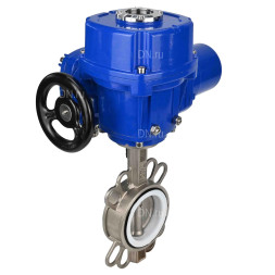 Затвор дисковый поворотный WBV3232P-2W-Fb-H Ду250 Ру16, корпус - нержавеющая сталь 316L, диск - нержавеющая сталь 316L, уплотнение - PTFE, с электроприводом QT-N-060M-O2-380VAC-У1 380В