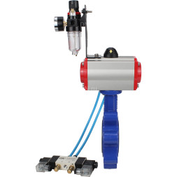 Затвор дисковый поворотный WBV1631N-2W-Fb-H Ду125 Ру16 LUG корпус - чугун QT450, диск - нержавеющая сталь 304, уплотнение - NBR, с пневмоприводом PA-DA-105, пневмораспределителем 4V320-08 AC220V и БПВ AFC2000