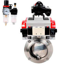 Затвор дисковый поворотный WBV3131E-2W-W-H Ду20 Ру10 под приварку, корпус - пищевая нержавеющая сталь 304, уплотнение - EPDM, с пневмоприводом PA-SA-065, пневмораспределителем 4M320-08 AC220V, БКВ APL-210N, БПВ AFC2000