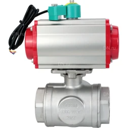 Кран шаровой BV3232P(4pc)-SP-3WL-T-ISO-H Ду32 Ру63 стандартнопроходной L-тип, внутренняя резьба, корпус - нержавеющая сталь 316, уплотнение - PTFE, пневмопривод PA-DA-052, пневмораспределитель 4M310-08 AC220V и магнитным переключателем ALS200D