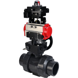 Кран шаровой BV4242E-FP-GRM-ISO Дн40 Ру10 полнопроходной, корпус - НПВХ, шар - НПВХ, уплотнение - EPDM, с пневмоприводом PA-DA-052, пневмораспределителем 4M310-08 AC220V, ручным дублером MON1-250-T26-ISO и БКВ APL-410N EX