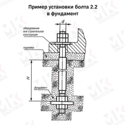 Болт фундаментный тип 2.2 М64х2120 мм ГОСТ 24379.1-2012 с анкерной плитой