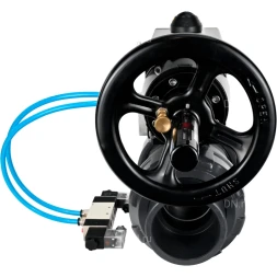 Кран шаровой BV4242E-FP-GRM-ISO Дн20 Ру10 полнопроходной, корпус - НПВХ, шар - НПВХ, уплотнение - EPDM, с пневмоприводом PA-DA-105-1 и пневмораспределителем 4V320-08 AC220V