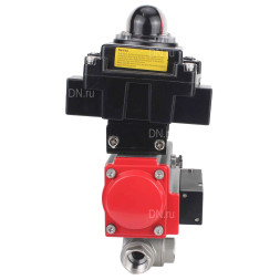 Кран шаровой BV3232P(4pc)-SP-3WL-T-ISO-H Ду80 Ру40 стандартнопроходной трехходовой L-тип, нержавеющая сталь SS316, внутренняя резьба, PTFE, пн.приводом PA-DA-083, пн.распределителем 4M310-08 DC24V и БКВ APL-410N EX