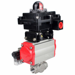 Кран шаровой BV3232P(4pc)-SP-3WL-T-ISO-H Ду80 Ру40 стандартнопроходной трехходовой L-тип, нержавеющая сталь SS316, внутренняя резьба, PTFE, пн.приводом PA-DA-083, пн.распределителем 4M310-08 DC24V и БКВ APL-410N EX
