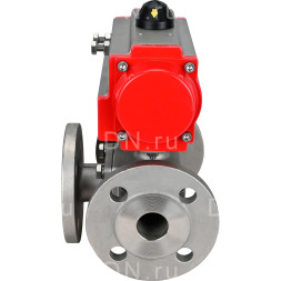 Кран шаровой BV3232P(4pc)-FP-3WL-F Ду20 Ру16 полнопроходной трехходовой, фланцевый, корпус - нержавеющая сталь SS316, с пневмоприводом PA-SA-065 с возвратными пружинами