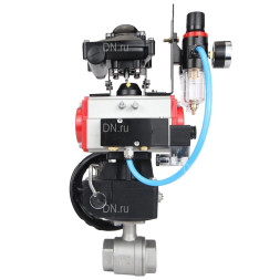 Кран шаровой BV3232P(2pc)-FP-T-ISO-H Ду80 Ру40 полнопроходной, нерж. сталь SS316, внутренняя резьба, PTFE, с пневмоприводом PA-DA-105, с пневмораспределителем 4M310-08 24В, с БКВ APL-210N, с ручным дублером MON3-700-T38-ISO, с БПВ AFC2000