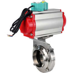Затвор дисковый поворотный WBV3131E-2W-W-H Ду25 Ру10 под приварку, пищевая нержавеющая сталь 304, уплотнение - EPDM, с пневмоприводом PA-DA-052 и магнитным переключателем ALS200D