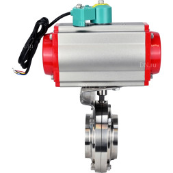 Затвор дисковый поворотный WBV3131E-2W-W-H Ду25 Ру10 под приварку, пищевая нержавеющая сталь 304, уплотнение - EPDM, с пневмоприводом PA-DA-052 и магнитным переключателем ALS200D