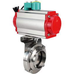 Затвор дисковый поворотный WBV3131E-2W-W-H Ду25 Ру10 под приварку, пищевая нержавеющая сталь 304, уплотнение - EPDM, с пневмоприводом PA-DA-052 и магнитным переключателем ALS200D