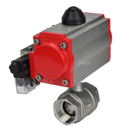 Кран шаровой BV3232P(2pc)-FP-T-ISO-H Ду10 Ру63 полнопроходной двухходовой, нержавеющая сталь 316, внутренняя резьба, уплотнение - PTFE, с пневмоприводом двойного действия PA-DA-052 и пневмораспределителем 4M310-08 AC220V