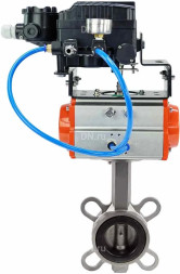 Затвор дисковый поворотный WBV3232N-2W-Fb-H Ду200 Ру16, корпус - нержавеющая сталь 316L, диск - нержавеющая сталь 316L, уплотнение - NBR, с пневмоприводом PA-DA-130 и с электропневматическим поворотным позиционером YT-1000RSN без обратной связи