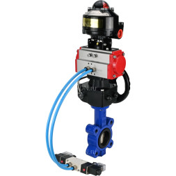 Затвор дисковый поворотный WBV1616N-2W-Fb-H Ду80 Ру16 LUG корпус - чугун QT450, диск - чугун QT450, уплотнение - NBR, с пневмоприводом PA-DA-083, пневмораспределителем 4V320-10 AC220V, БКВ APL-510N EX и редуктором MON2-450-T28-ISO