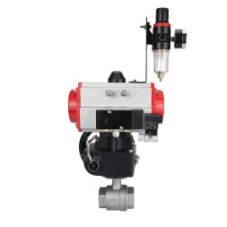 Кран шаровой BV3232P(2pc)-FP-T-ISO-H Ду10 Ру63 полнопроходной двухходовой, нержавеющая сталь SS316, внутренняя резьба, PTFE, с пневмоприводом PA-DA-065, с пневмораспределителем 4M310-08 AC220V, с ручным дублером MON1-250-T26-ISO, с БПВ AFC2000