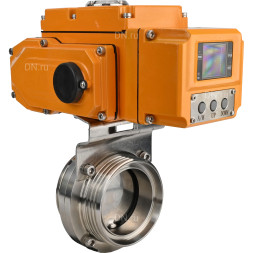 Затвор дисковый поворотный WBV3131E-2W-T-H Ду15 Ру10 резьбовой, корпус - пищевая нержавеющая сталь 304, уплотнение - EPDM, с электроприводом QT-N-005EM-A1-220VAC-У1 c датчиком обратной связи и входным управляющим сигналом 4-20мА HARK