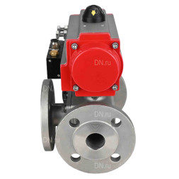 Кран шаровой BV3232P(4pc)-FP-3WL-F Ду15 Ру16 полнопроходной трехходовой, фланцевый, корпус - нержавеющая сталь SS316, с пневмоприводом PA-SA-052 с возвратными пружинами и пневмораспределителем 4M310-08 AC220V