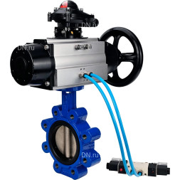 Затвор дисковый поворотный WBV1616E-2W-Fb-H Ду125 Ру16 LUG, корпус - чугун QT450, диск - чугун QT450, уплотнение - EPDM, с пневмоприводом PA-DA-105-1, пневмораспределителем 4M320-10 AC220V и БКВ APL-210N