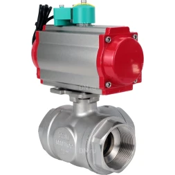 Кран шаровой BV3232P(4pc)-SP-3WL-T-ISO-H Ду32 Ру63 стандартнопроходной L-тип, внутренняя резьба, корпус - нержавеющая сталь 316, уплотнение - PTFE, пневмопривод PA-DA-052, пневмораспределитель 4M310-08 DC24V и магнитным переключателем ALS200D