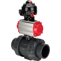 Кран шаровой BV4242E-FP-GRM-ISO Дн40 Ру10 полнопроходной, корпус - НПВХ, шар - НПВХ, уплотнение - EPDM, с пневмоприводом PA-DA-052 и БКВ APL-510N EX
